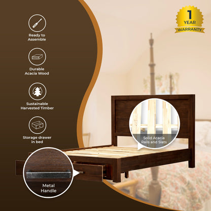 Comfortis 4pc Queen Bed Frame Suite Bedside Tallboy Furniture Package - Walnut - Cosy Abode