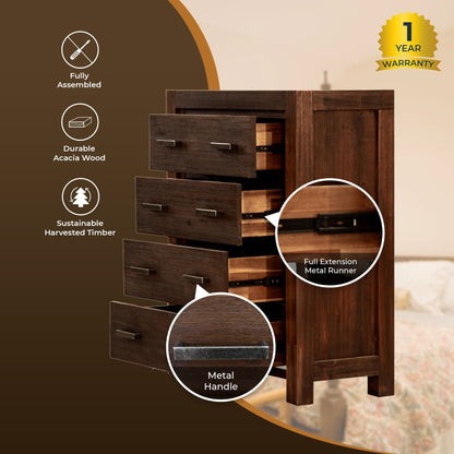 Comfortis 4pc Queen Bed Frame Suite Bedside Tallboy Furniture Package - Walnut - Cosy Abode