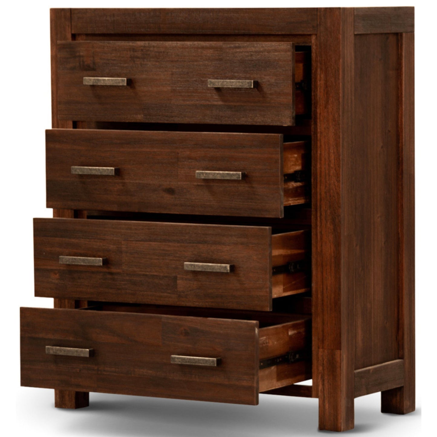 Comfortis 4pc Queen Bed Frame Suite Bedside Tallboy Furniture Package - Walnut - Cosy Abode