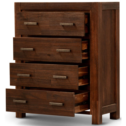 Comfortis 4pc Queen Bed Frame Suite Bedside Tallboy Furniture Package - Walnut - Cosy Abode