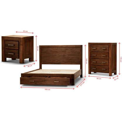 Comfortis 4pc King Bed Frame Suite Bedside Tallboy Furniture Package - Walnut - Cosy Abode