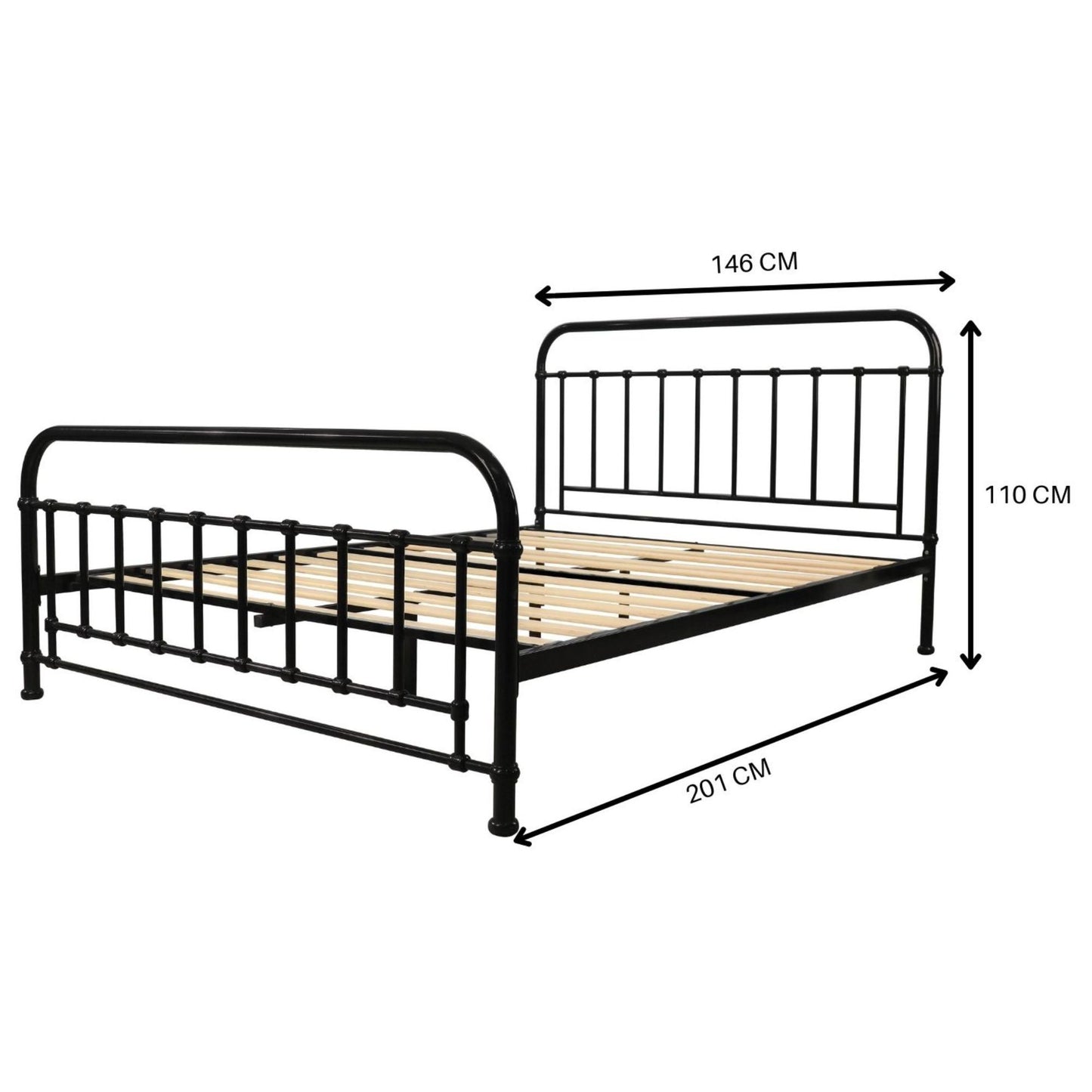 Metallica Double Bed Size Metal Frame Platform Mattress Base - Black - Cosy Abode