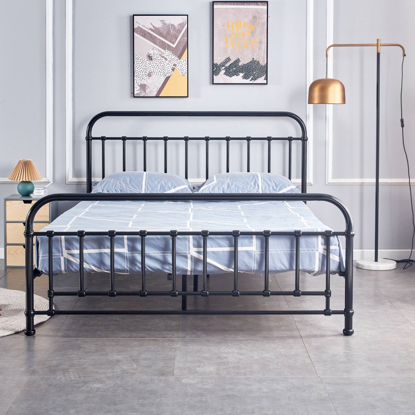 Metallica King Single Bed Size Metal Frame Platform Mattress Base - Black - Cosy Abode