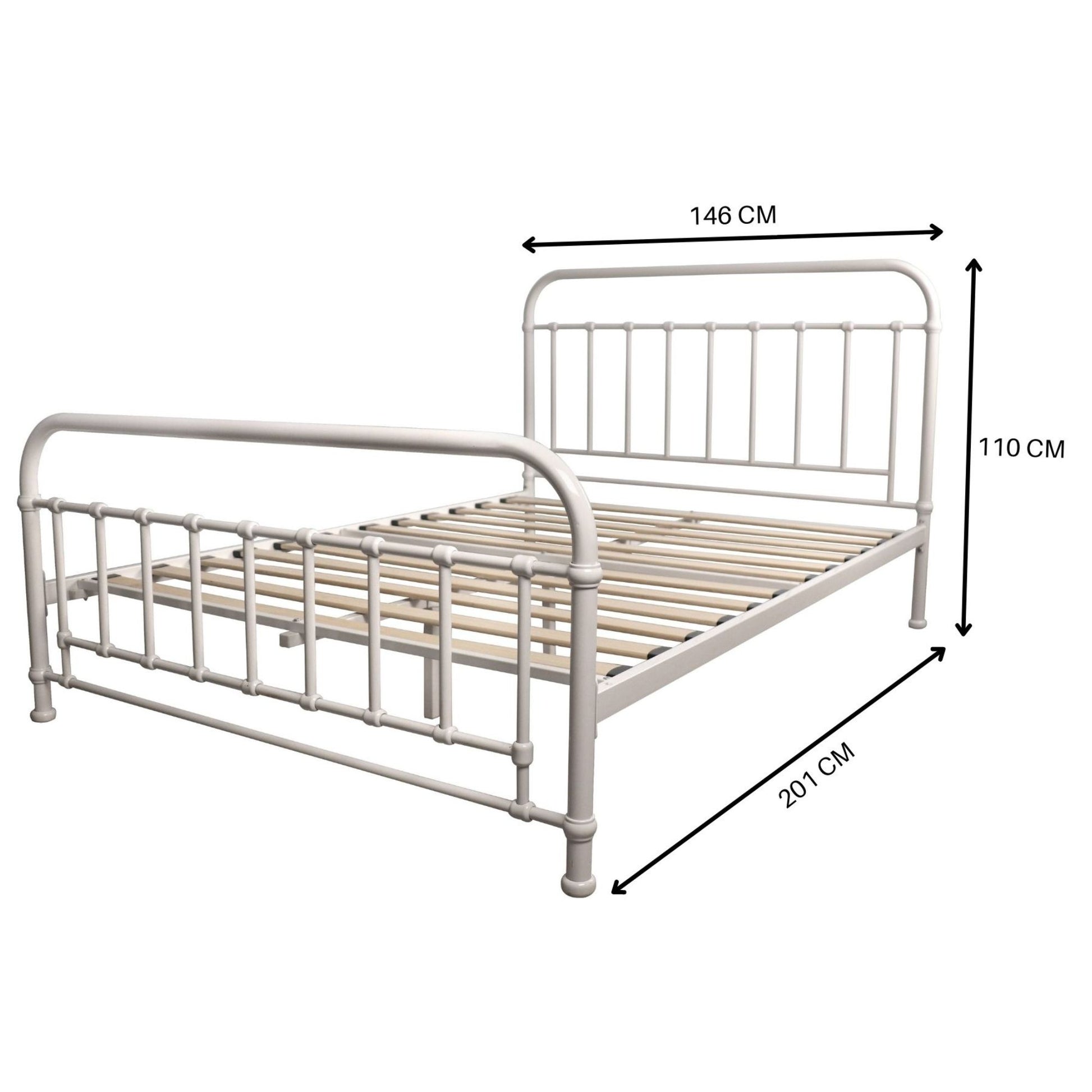 Metallica Double Bed Size Metal Frame Platform Mattress Base - White - Cosy Abode