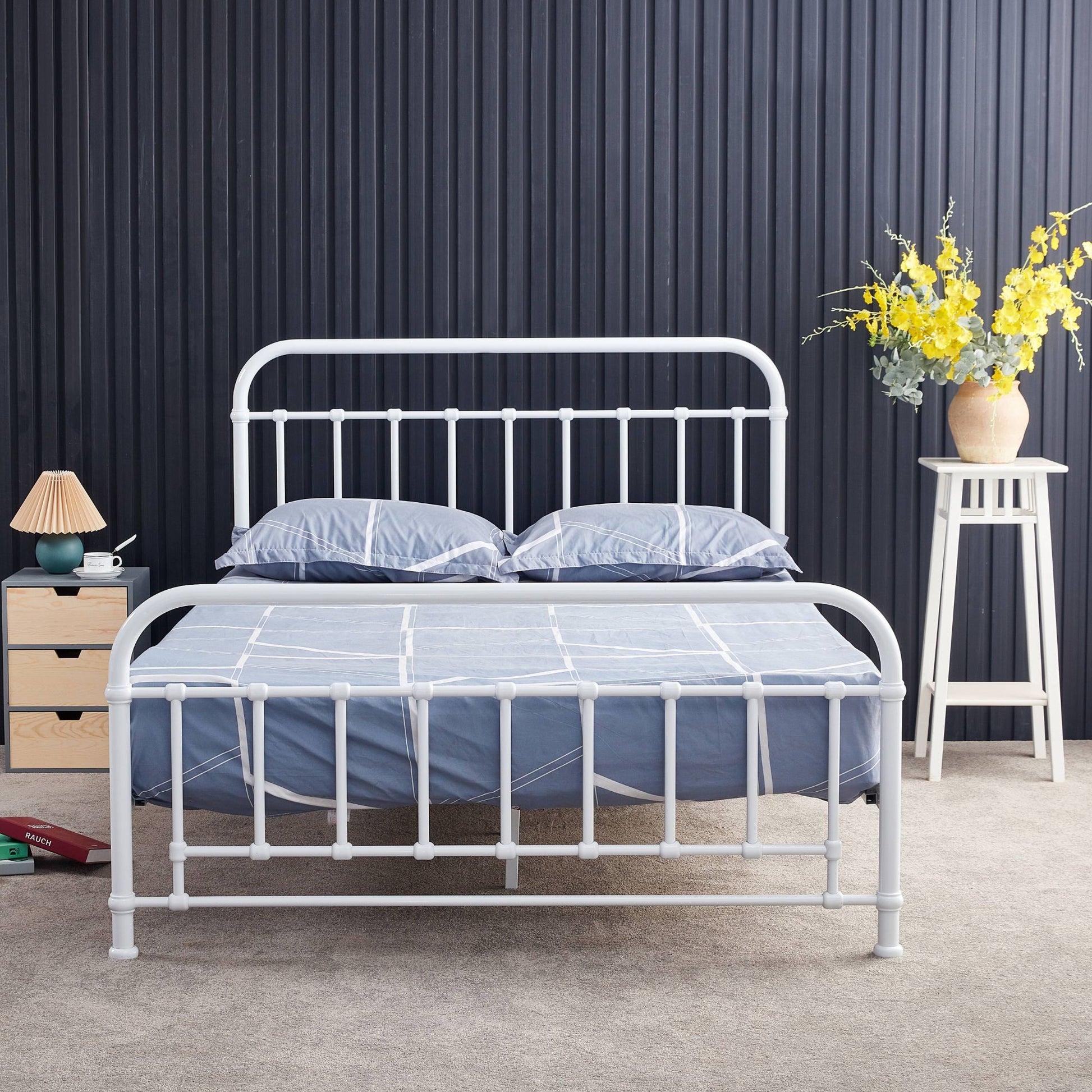 Metallica King Single Bed Size Metal Frame Platform Mattress Base - White - Cosy Abode
