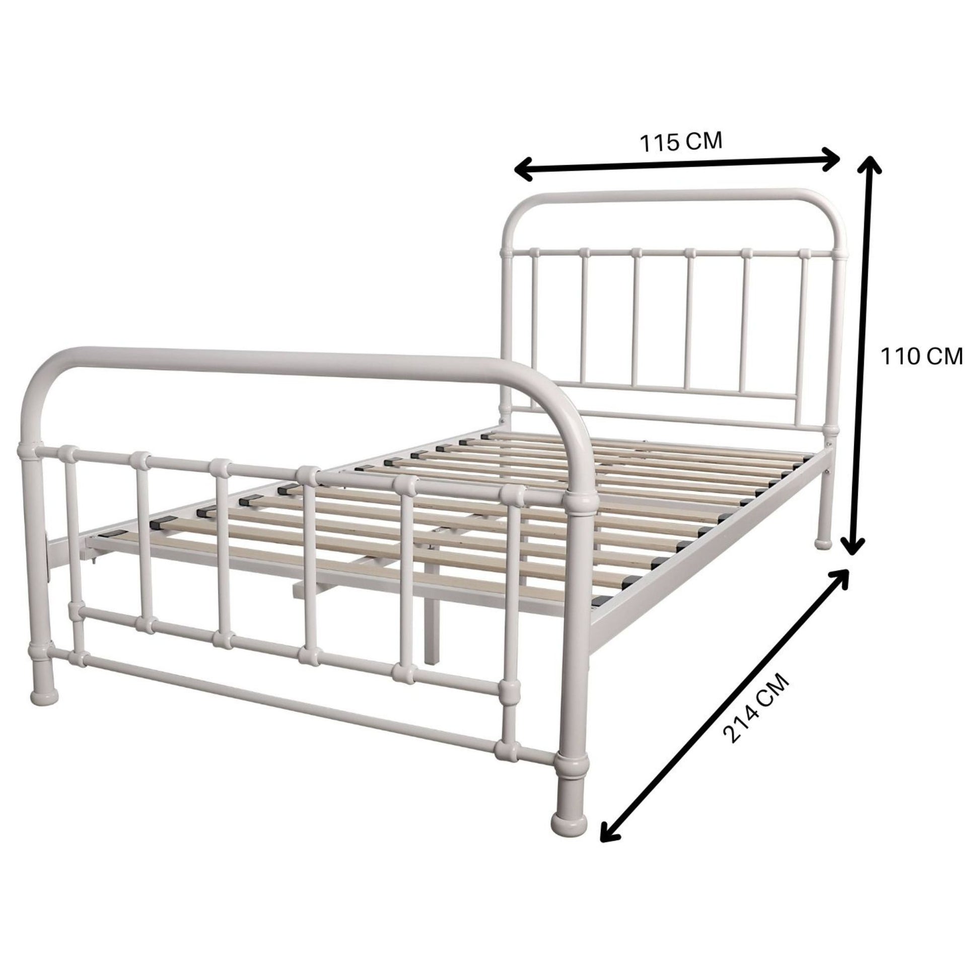 Metallica King Single Bed Size Metal Frame Platform Mattress Base - White - Cosy Abode