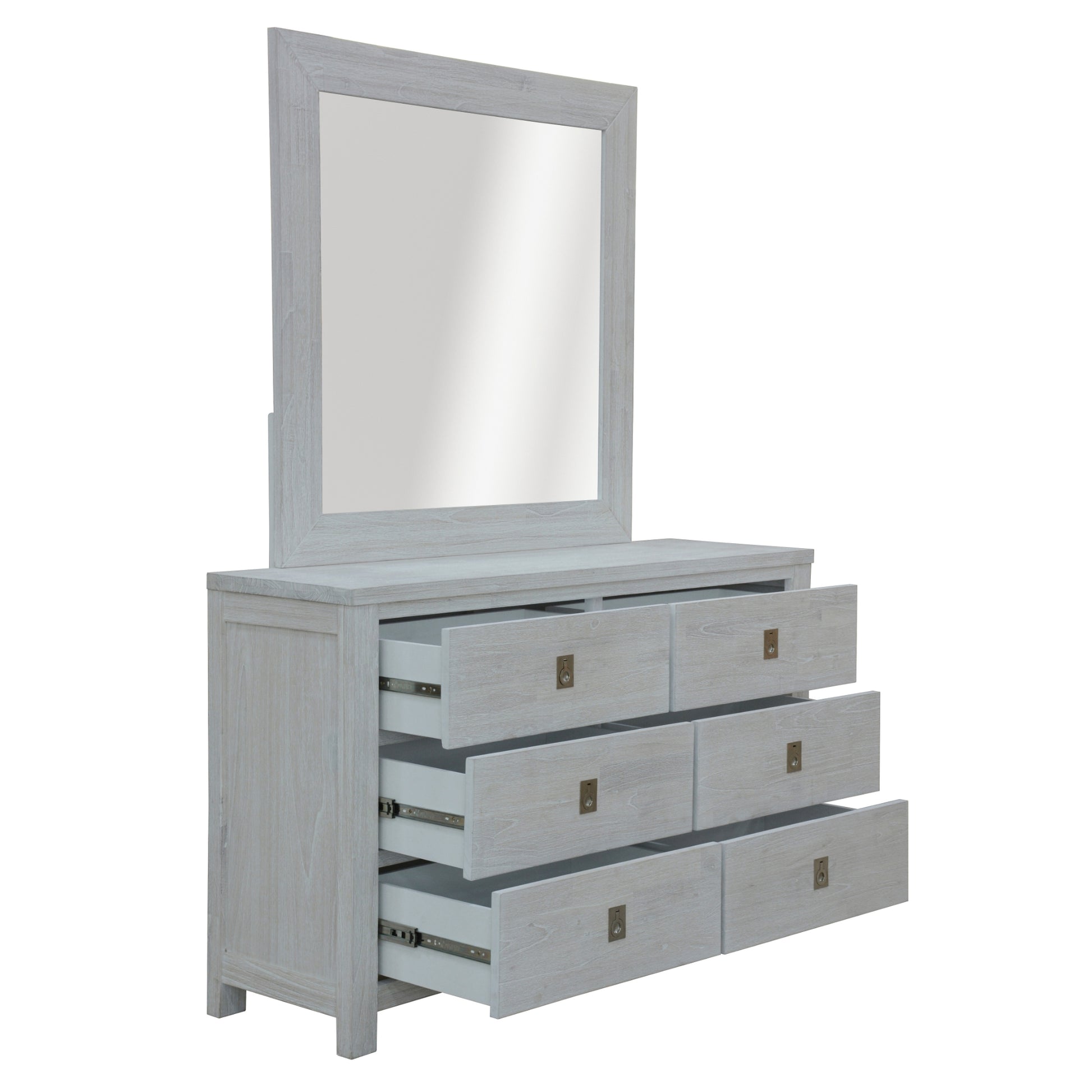 Myer 5pc Double Bed Suite Bedside Dresser Bedroom Furniture Package White Wash - Cosy Abode
