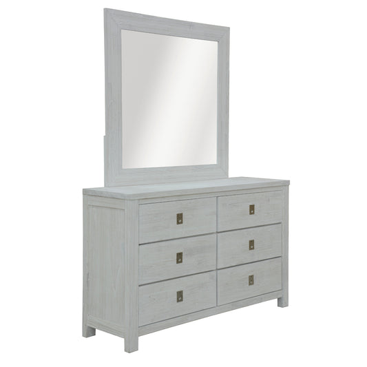 Myer Dresser Mirror 6 Chest of Drawers Tallboy Storage Cabinet White Wash - Cosy Abode
