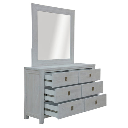 Myer Dresser Mirror 6 Chest of Drawers Tallboy Storage Cabinet White Wash - Cosy Abode