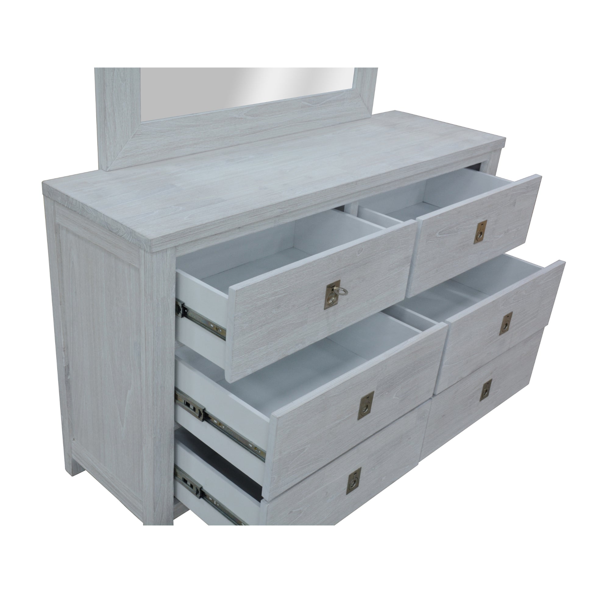 Myer Dresser Mirror 6 Chest of Drawers Tallboy Storage Cabinet White Wash - Cosy Abode