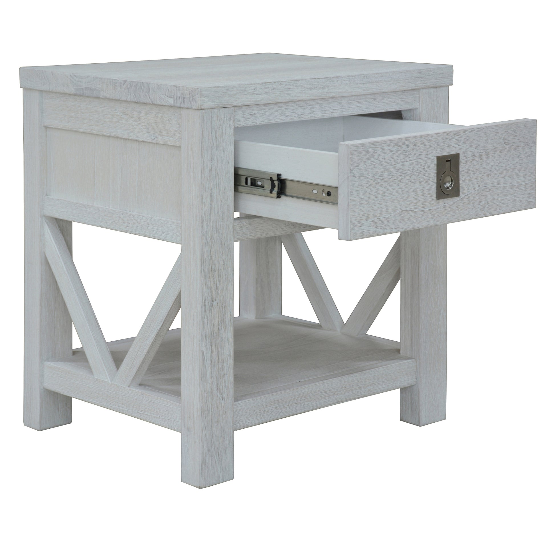 Myer 4pc Double Bed Suite Bedside Tallboy Bedroom Furniture Package White Wash - Cosy Abode