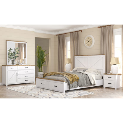 Grandy 5pc King Bed Suite Bedside Dresser Bedroom Furniture Package White Brown - Cosy Abode