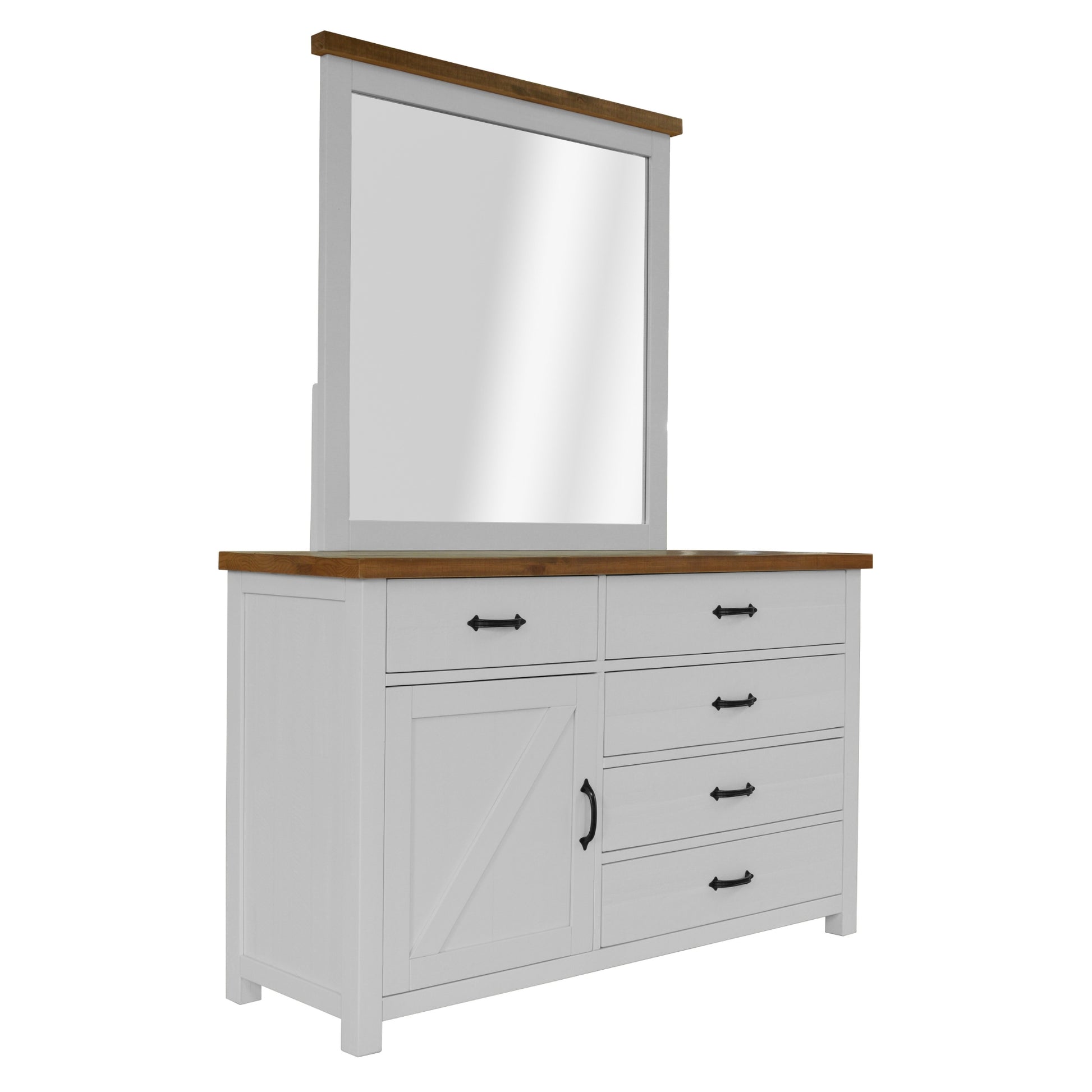 Grandy 5pc King Bed Suite Bedside Dresser Bedroom Furniture Package White Brown - Cosy Abode