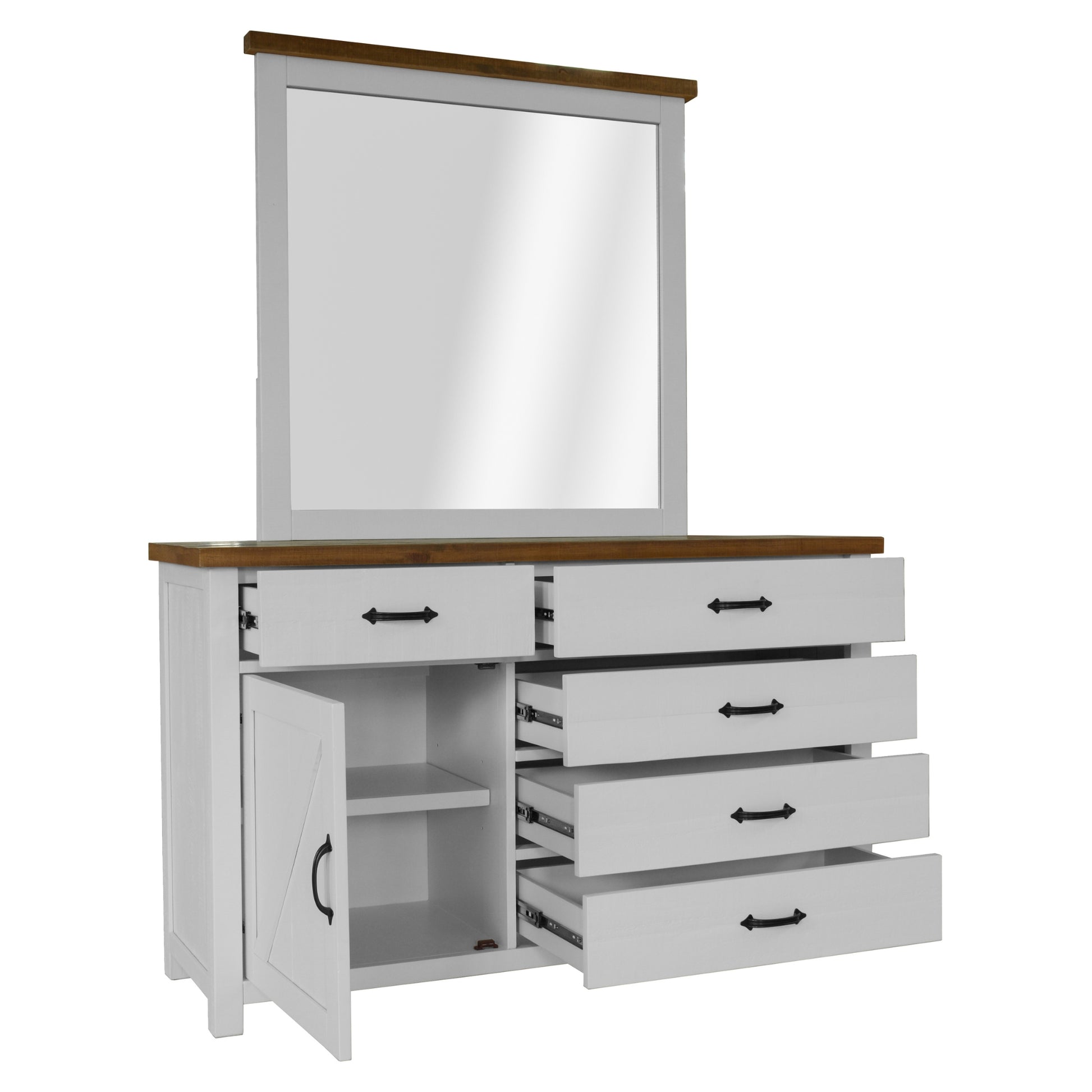 Grandy 5pc King Bed Suite Bedside Dresser Bedroom Furniture Package White Brown - Cosy Abode