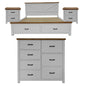 Grandy 4pc Queen Bed Suite Bedside Tallboy Bedroom Furniture Package White Brown - Cosy Abode