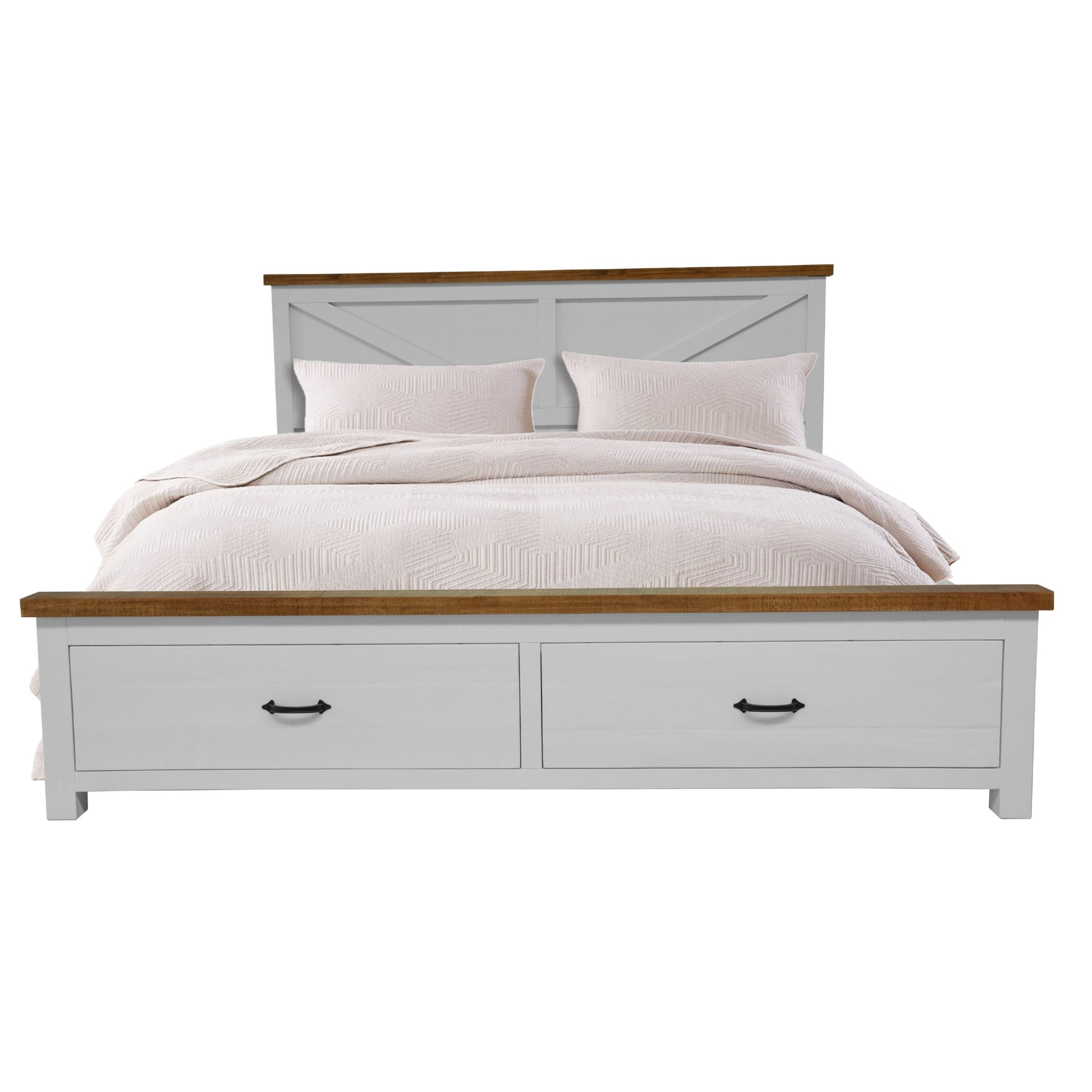 Grandy 4pc Queen Bed Suite Bedside Tallboy Bedroom Furniture Package White Brown - Cosy Abode