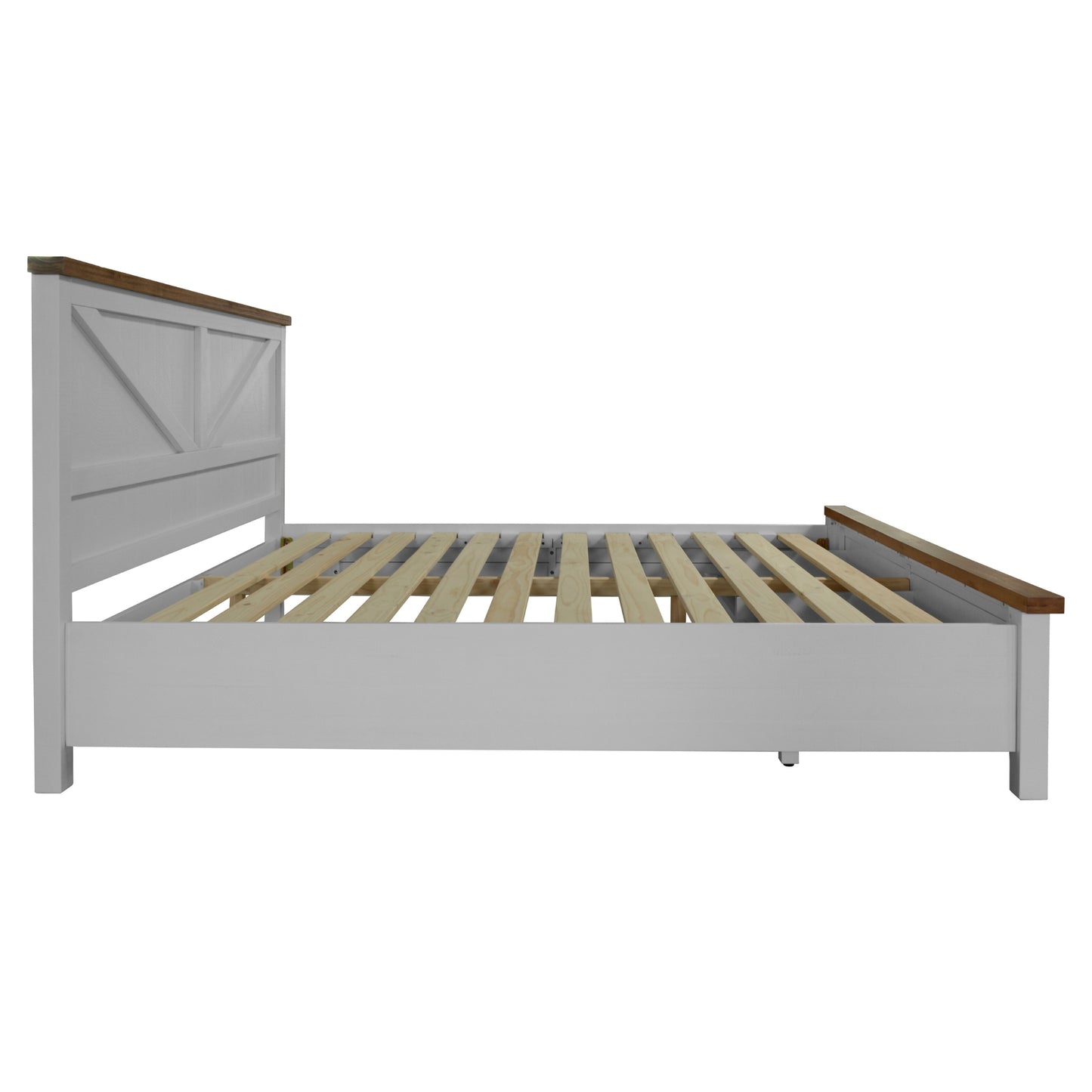 Grandy Bed Frame Quen Size Timber Mattress Base With Storage Drawer White Brown - Cosy Abode