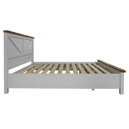 Grandy Bed Frame Quen Size Timber Mattress Base With Storage Drawer White Brown - Cosy Abode