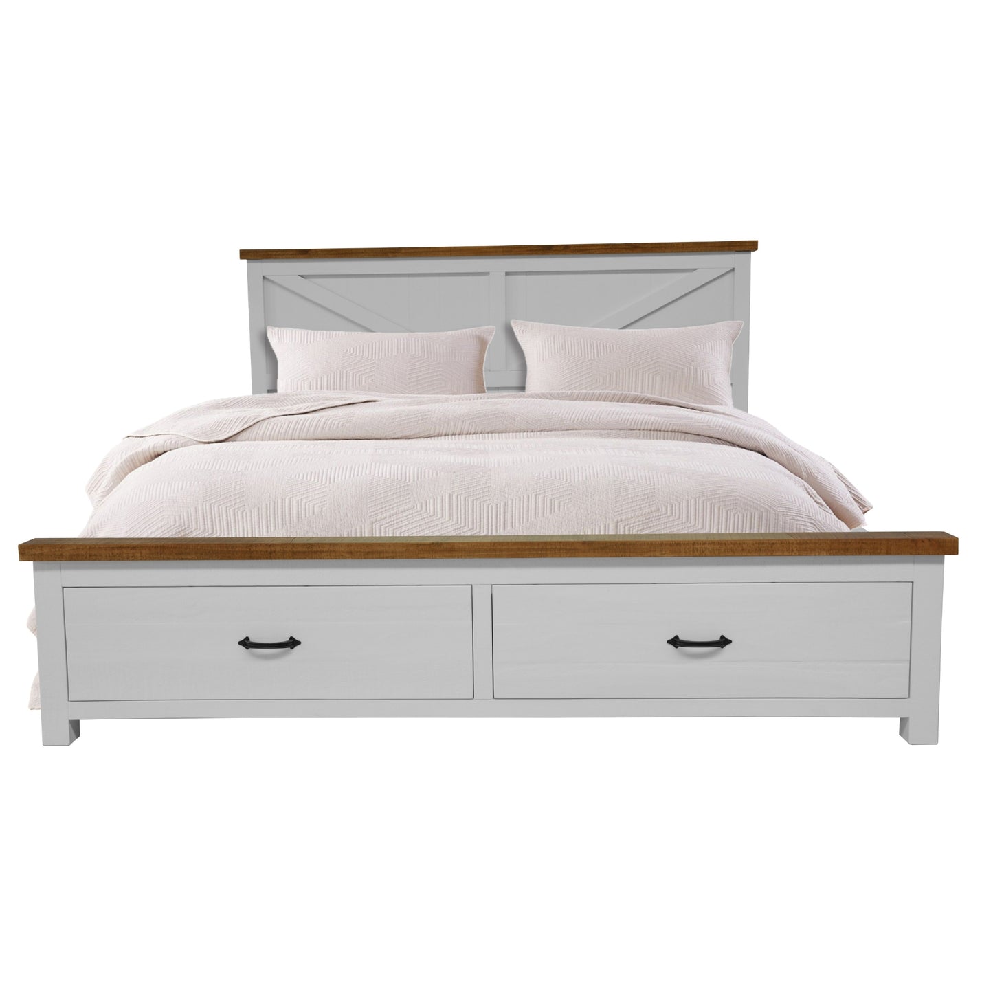 Grandy Bed Frame Quen Size Timber Mattress Base With Storage Drawer White Brown - Cosy Abode