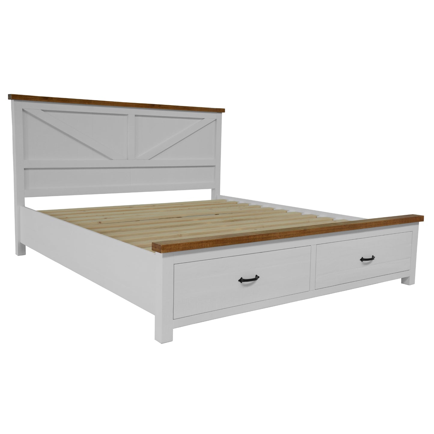 Grandy Bed Frame King Size Timber Mattress Base With Storage Drawers White Brown - Cosy Abode