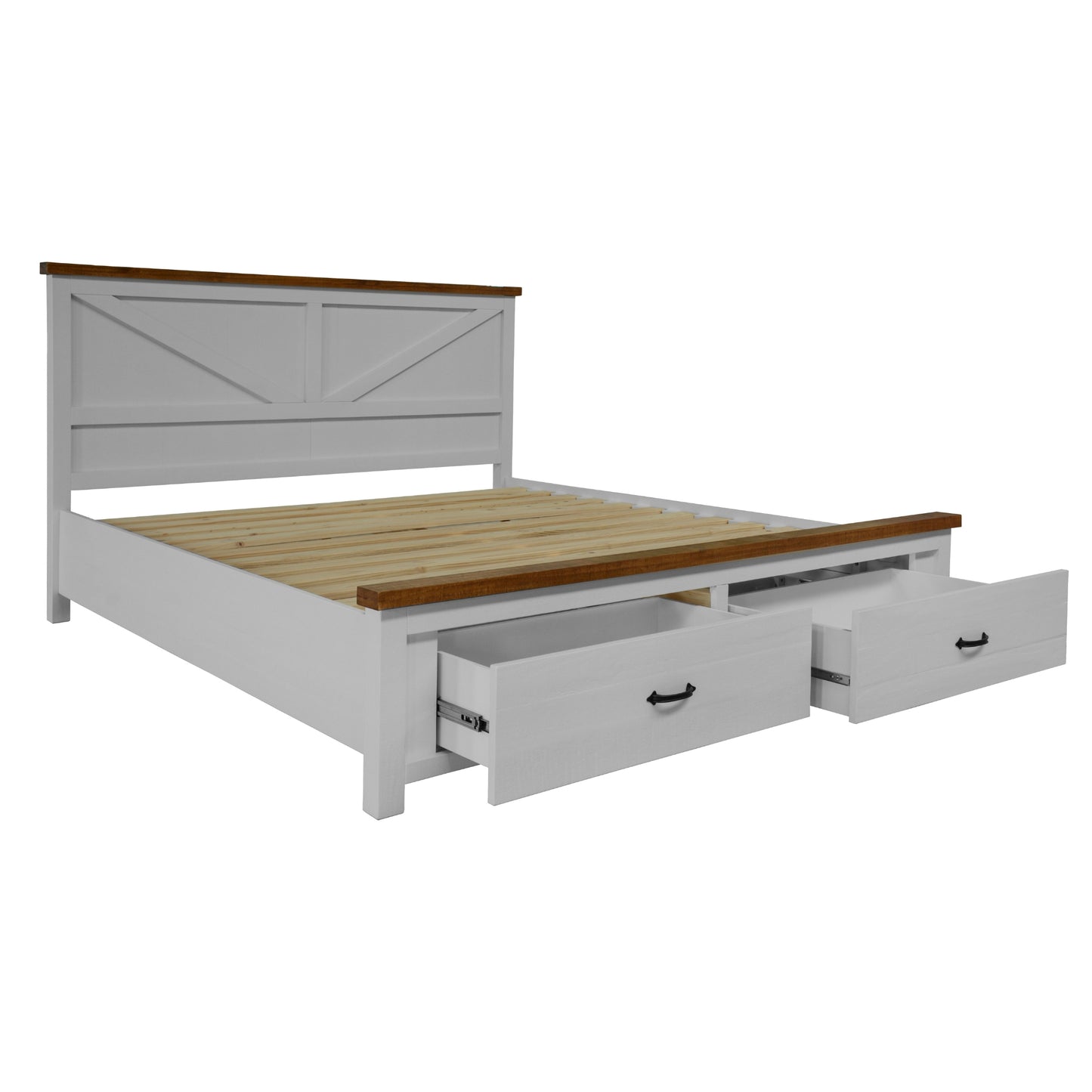 Grandy Bed Frame King Size Timber Mattress Base With Storage Drawers White Brown - Cosy Abode