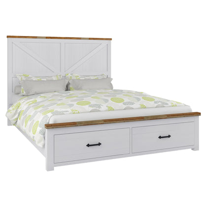 Grandy Bed Frame King Size Timber Mattress Base With Storage Drawers White Brown - Cosy Abode