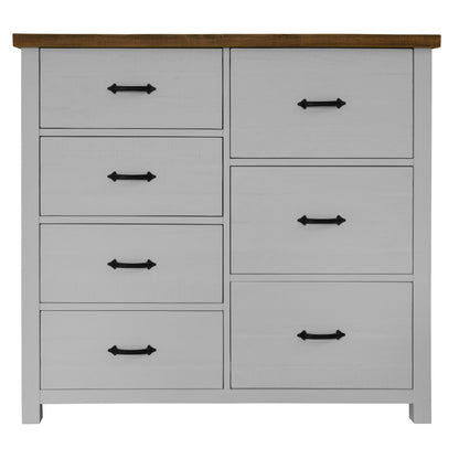 Grandy Tallboy 7 Chest of Drawers Bed Storage Cabinet Stand White Brown - Cosy Abode