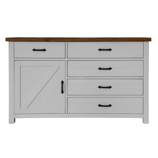 Grandy Dresser 5 Chest of Drawers 1 Door Bed Storage Cabinet White Brown - Cosy Abode