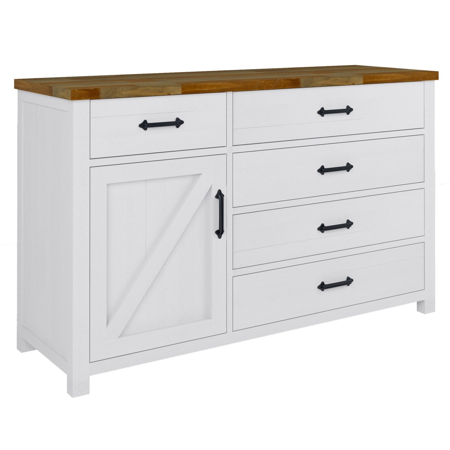 Grandy Dresser 5 Chest of Drawers 1 Door Bed Storage Cabinet White Brown - Cosy Abode