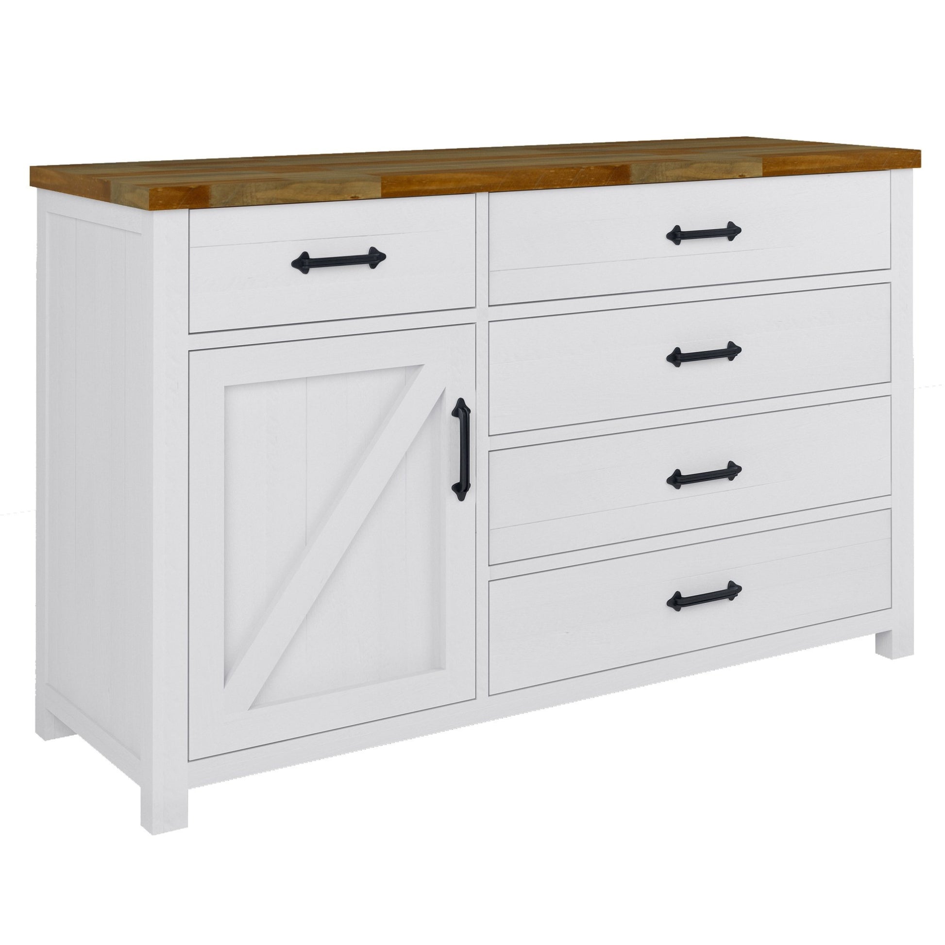 Grandy Dresser 5 Chest of Drawers 1 Door Bed Storage Cabinet White Brown - Cosy Abode