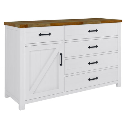 Grandy Dresser 5 Chest of Drawers 1 Door Bed Storage Cabinet White Brown - Cosy Abode