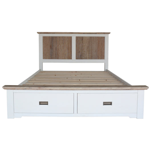 Fiona Bed Frame Queen Size Timber Mattress Base With Storage Drawers White Grey - Cosy Abode