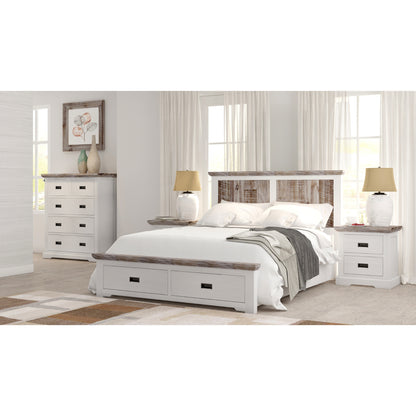 Fiona Bed Frame Queen Size Timber Mattress Base With Storage Drawers White Grey - Cosy Abode