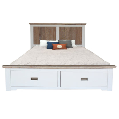 Fiona Bed Frame Queen Size Timber Mattress Base With Storage Drawers White Grey - Cosy Abode