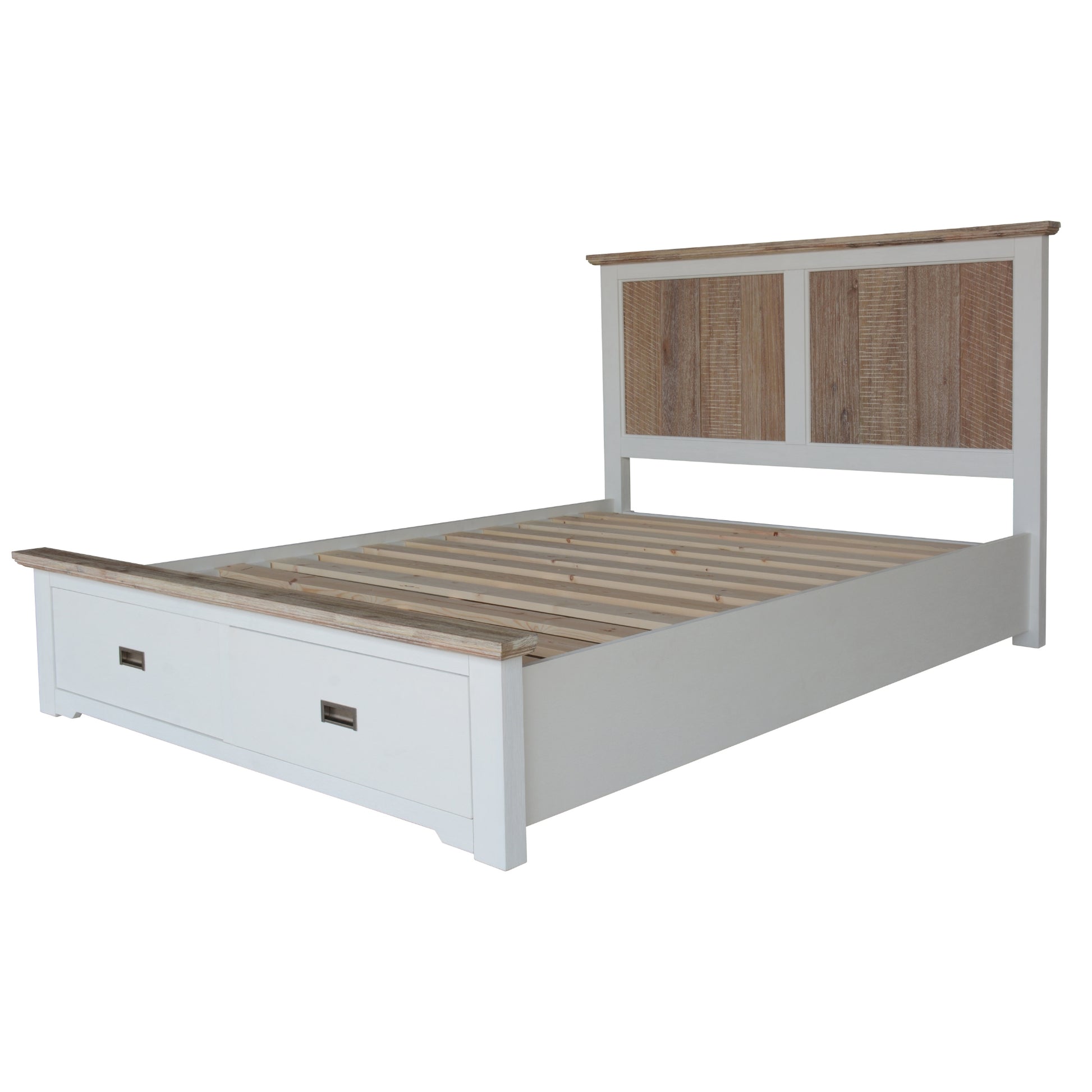 Fiona Bed Frame King Size Timber Mattress Base With Storage Drawers White Grey - Cosy Abode