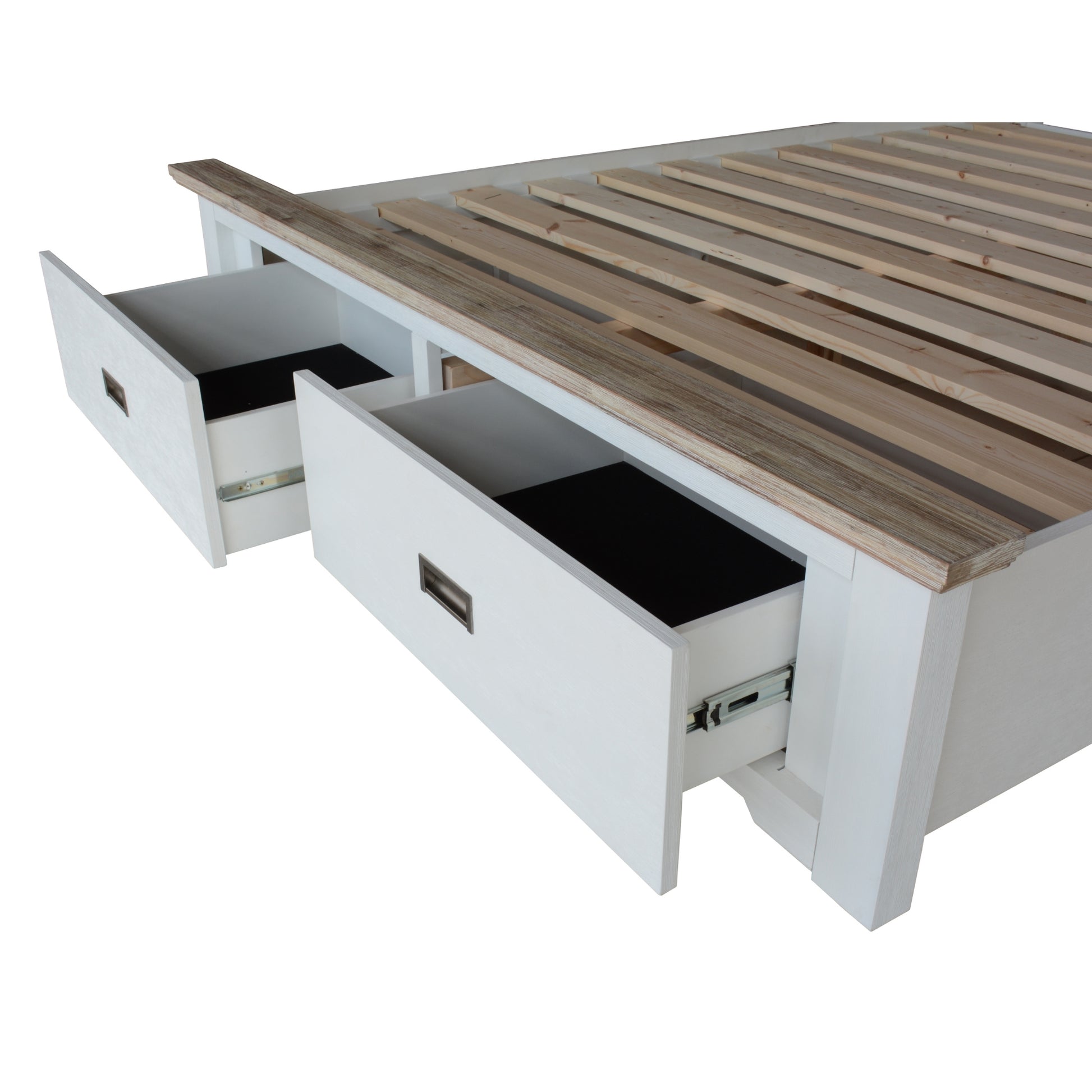Fiona Bed Frame King Size Timber Mattress Base With Storage Drawers White Grey - Cosy Abode