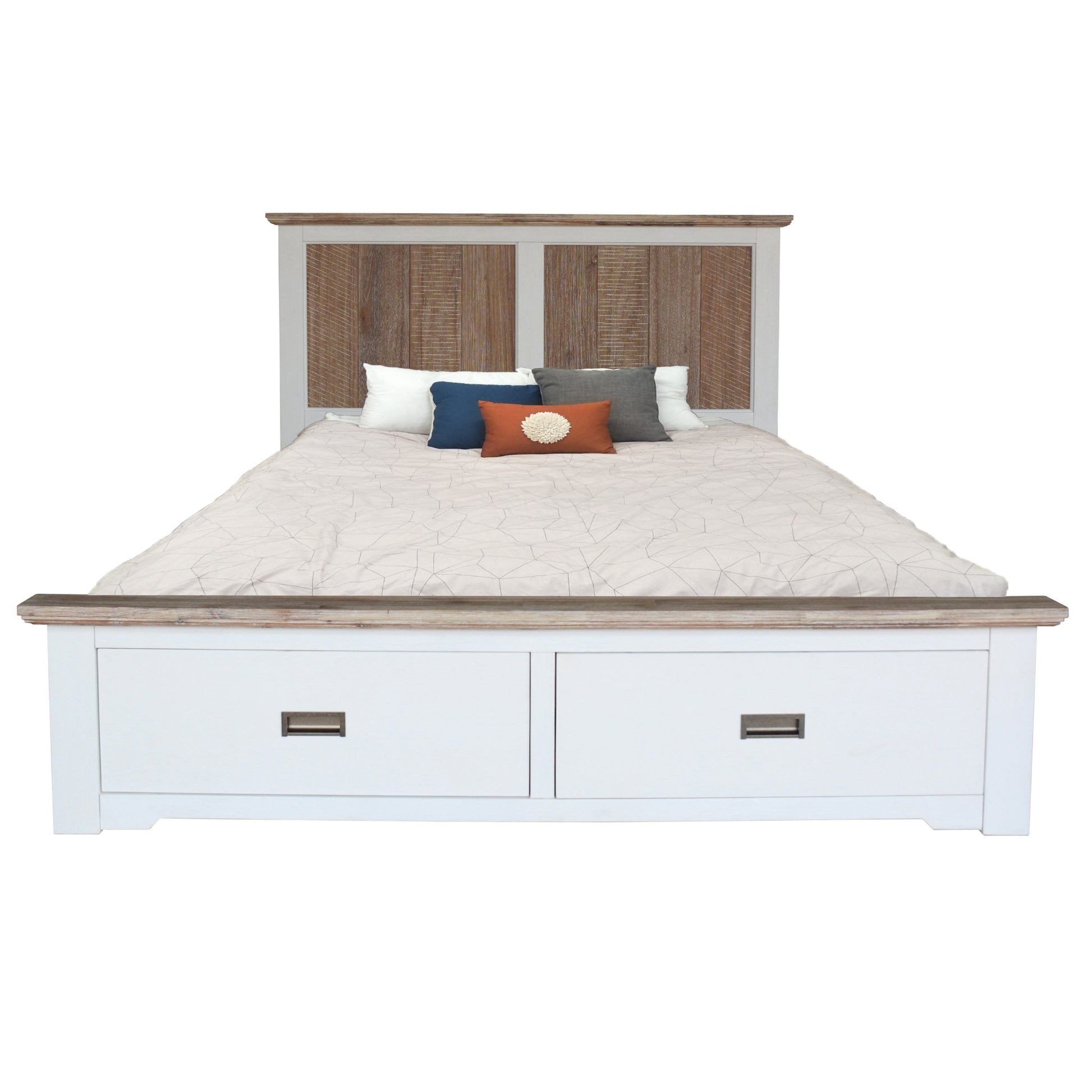 Fiona Bed Frame King Size Timber Mattress Base With Storage Drawers White Grey - Cosy Abode