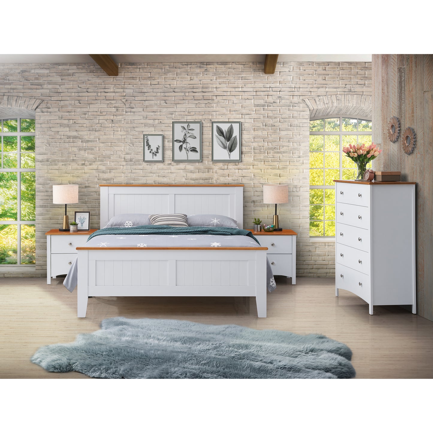 Lobelia Bed Frame Double Size Mattress Base Solid Rubber Timber Wood - White - Cosy Abode