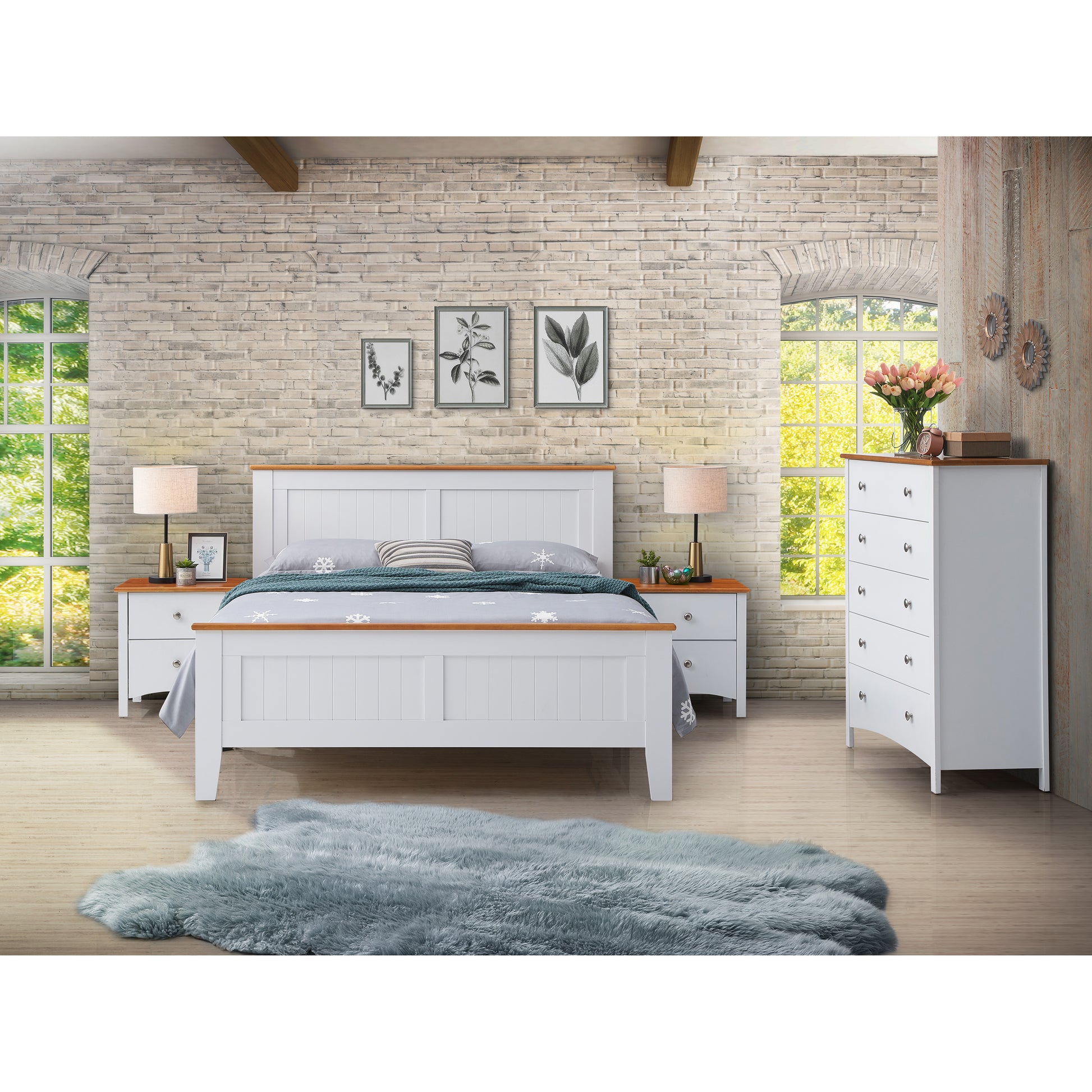 Lobelia Bed Frame Double Size Mattress Base Solid Rubber Timber Wood - White - Cosy Abode