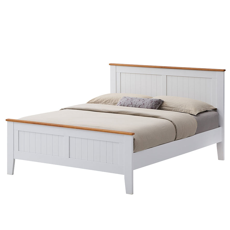 Lobelia Bed Frame Double Size Mattress Base Solid Rubber Timber Wood - White - Cosy Abode