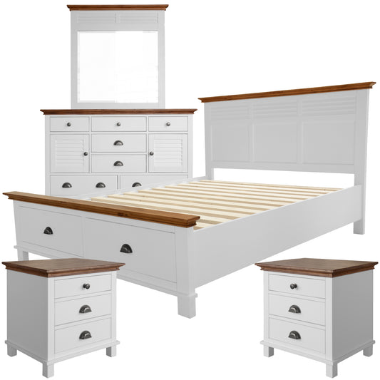Virginia 4pc Queen Bed Suite Bedside Dresser Bedroom Furniture Package - White - Cosy Abode