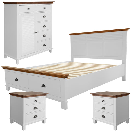 Virginia 4pc Queen Bed Suite Bedside Tallboy Bedroom Furniture Package - White - Cosy Abode