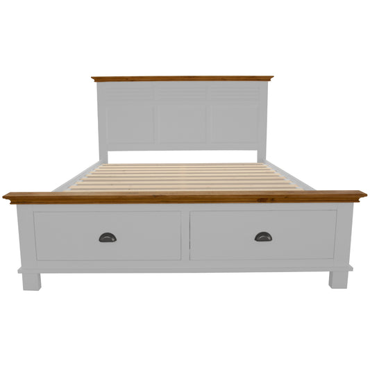 Virginia Queen Bed Frame Size Mattress Base with Drawer Solid Pine Timber -White - Cosy Abode