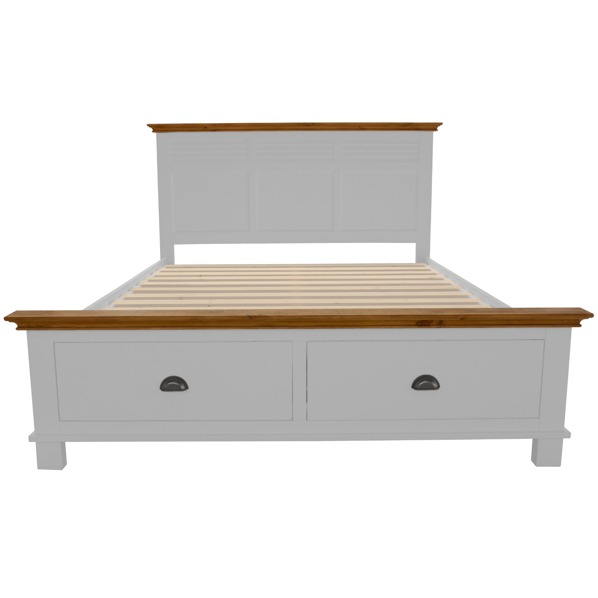 Virginia King Bed Frame Size Mattress Base with Drawer Solid Pine Wood - White - Cosy Abode