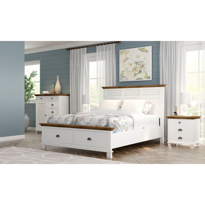 Virginia King Bed Frame Size Mattress Base with Drawer Solid Pine Wood - White - Cosy Abode