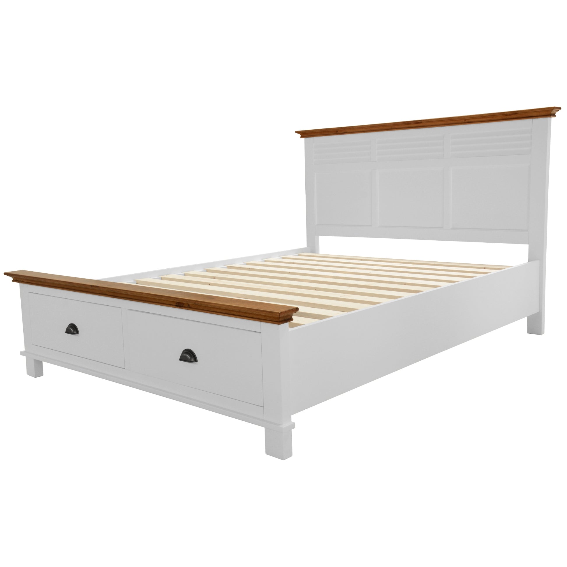 Virginia King Bed Frame Size Mattress Base with Drawer Solid Pine Wood - White - Cosy Abode
