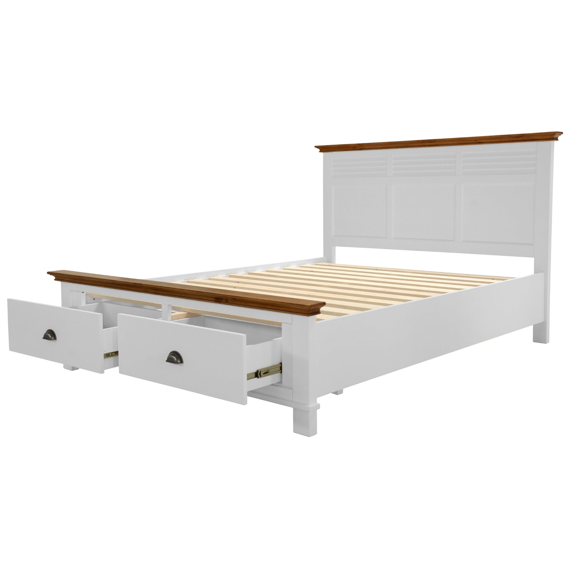 Virginia King Bed Frame Size Mattress Base with Drawer Solid Pine Wood - White - Cosy Abode