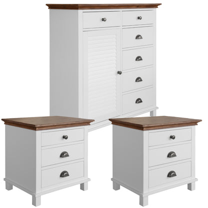 Virginia Bedside Tallboy 3pc Bedroom Set Drawers Nightstand Storage Cabinet -WHT - Cosy Abode