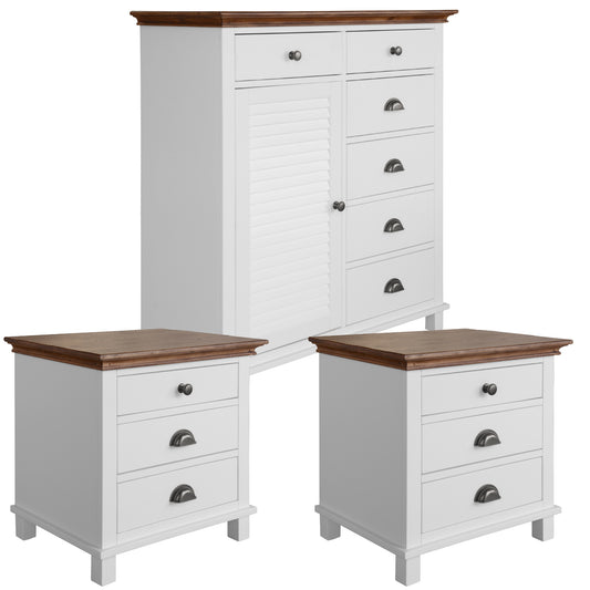 Virginia Bedside Tallboy 3pc Bedroom Set Drawers Nightstand Storage Cabinet -WHT - Cosy Abode