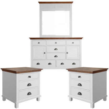 Virginia Bedside Dresser 3pc Bedroom Set Drawers Nightstand Storage Cabinet -WHT - Cosy Abode